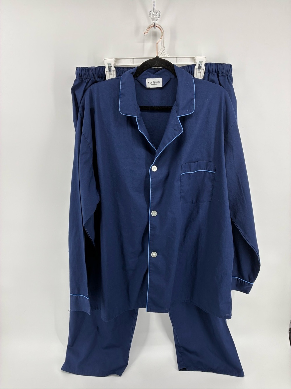 Van Heusen Navy Pajama Top & Bottom Set with Light Blue Piping